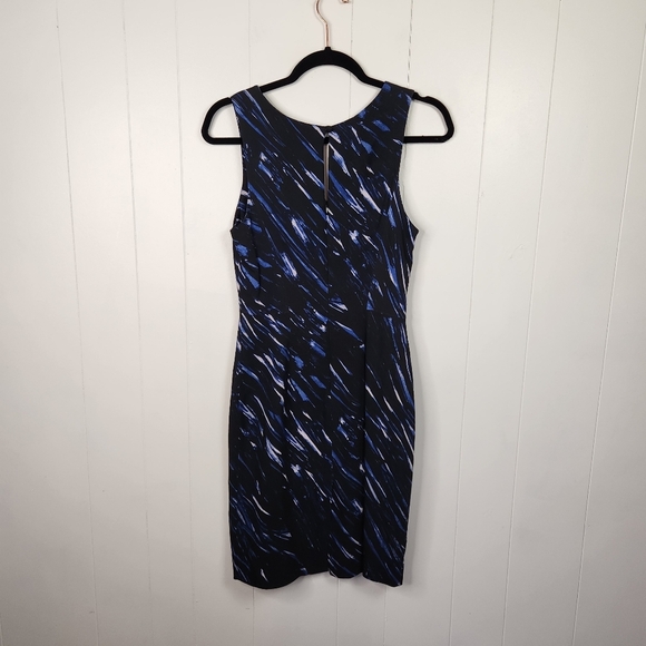 MILLY Blue Brushstroke Print V-Neck Sheath Work Career Office Midi Dress size 2 - Picture 6 of 13